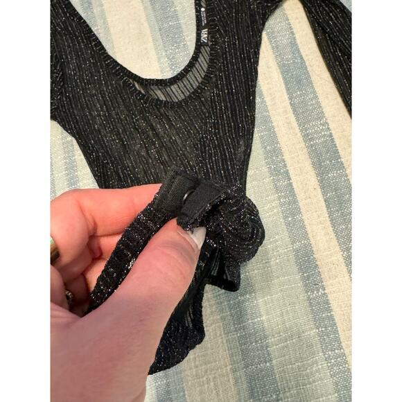 Zara size small bodysuit, sheer, black and gold metallic. - Picture 5 of 7